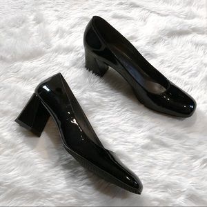 Stuart Weitzman Black Asymmetrical Block Heels